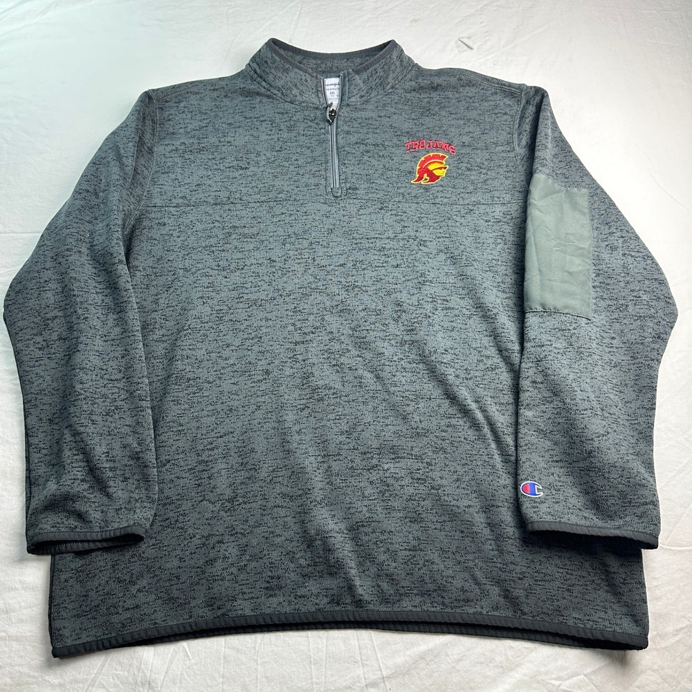 Champion USC Trojans Mens 2XL Quarter Zip Pullover Gray Heather Fleece Jacket